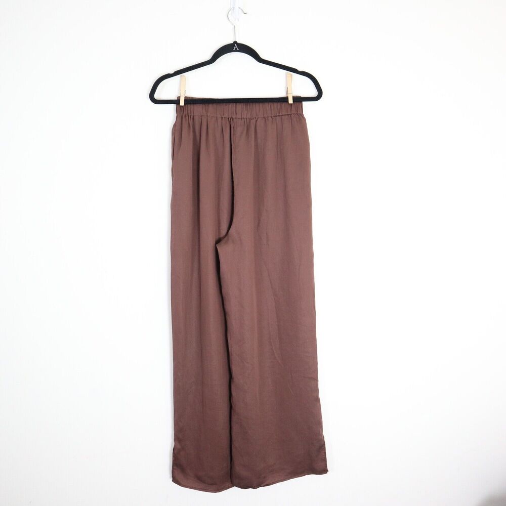 L'Academie Size S Pajama Pant Brown Tencel Satin Pull On Wide Leg - Picture 8 of 10
